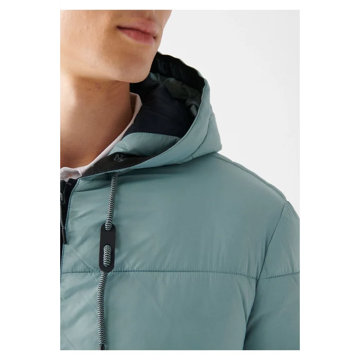 010419-70118 Mavi Kapüşonlu Şişme Mont Regular Fit / Normal Kesim