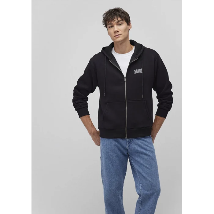 0611715-900 MAVİ LOGO FERMUARLI KAPÜŞONLU SWEATSHIRT