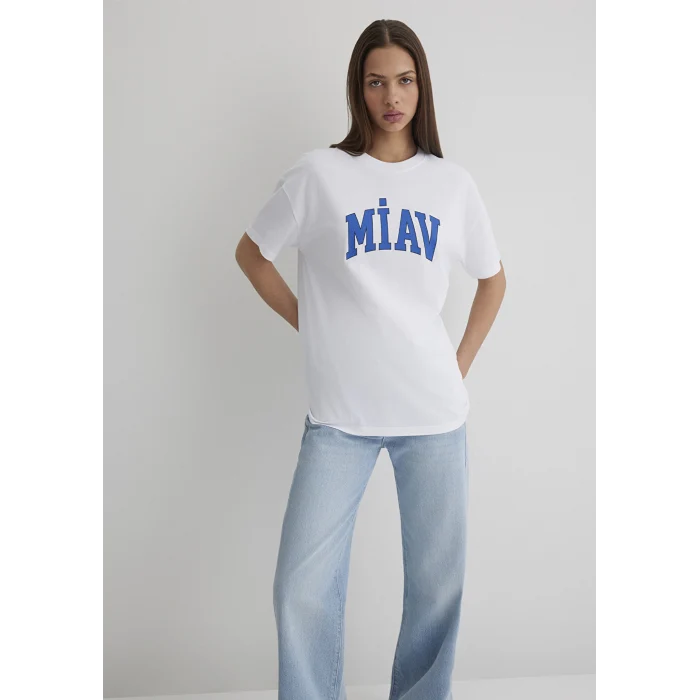 1612457-620 Miav Baskılı Beyaz Tişört