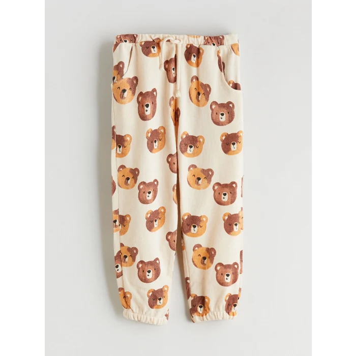 LCW baby Ekru Ayıcık Baskılı Erkek Bebek Sweatshirt ve Eşofman Altı