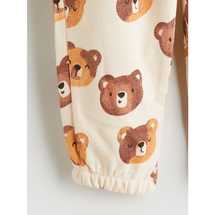 LCW baby Ekru Ayıcık Baskılı Erkek Bebek Sweatshirt ve Eşofman Altı