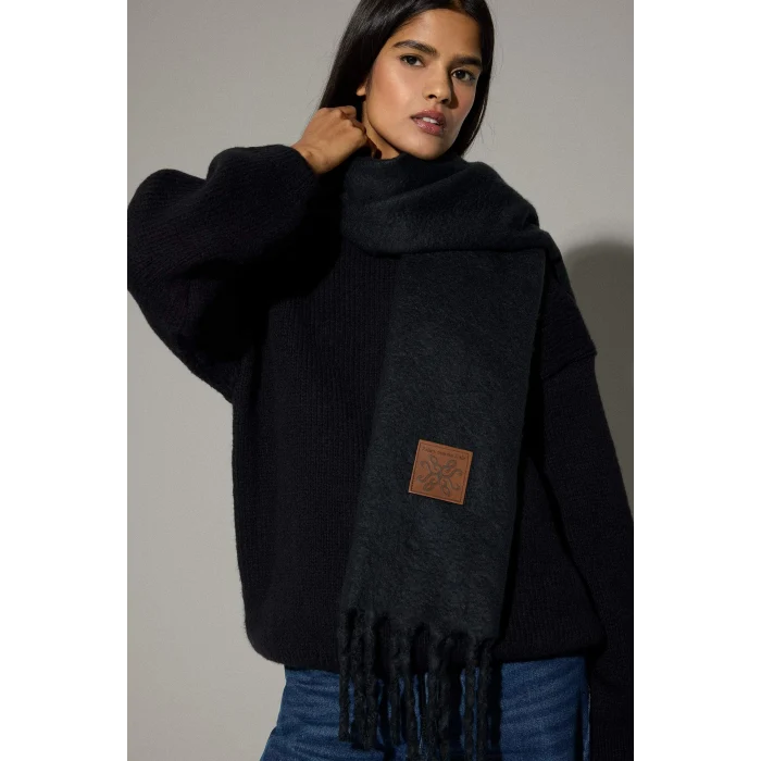 Defacto F3427AXBK26 Siyah Kadın Dokuma Etiketli Atkı