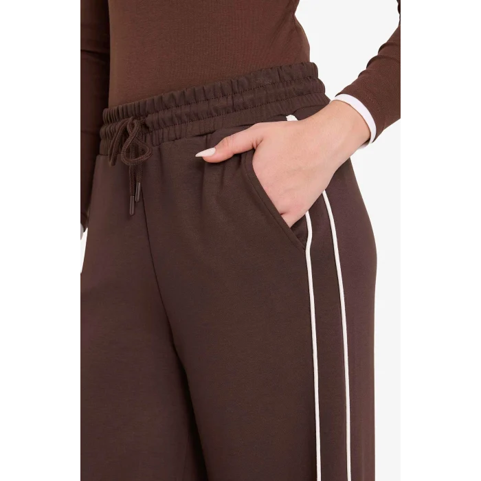 Defacto D6668AXBN192 Kahve Straight Fit Cepli Düz Paça Eşofman Altı