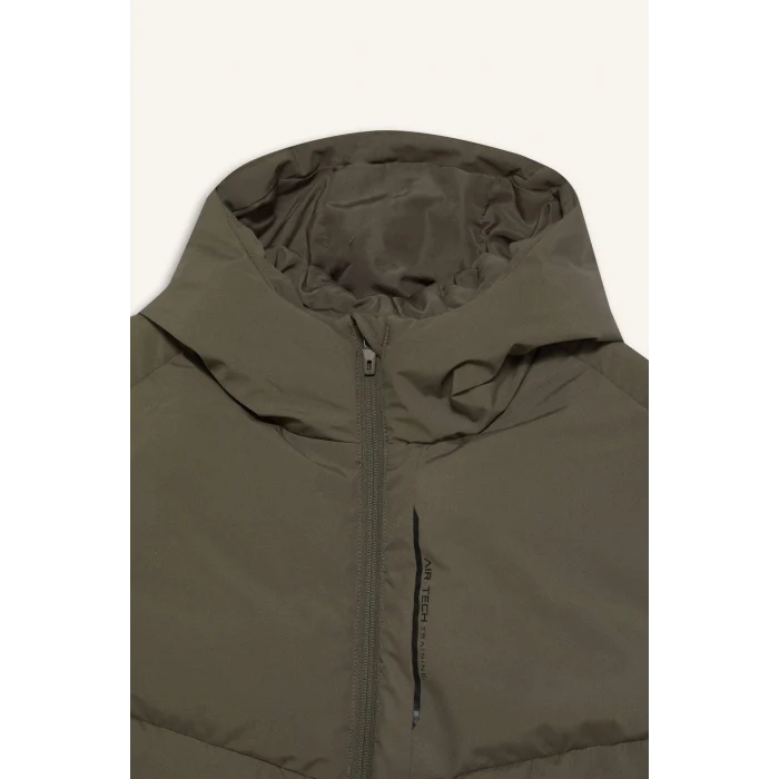 Defacto E9216AXKH422 Haki Su İtici Rüzgar Geçirmez Regular Fit Kapüşonlu Fermuarlı Cepli Şişme Yelek