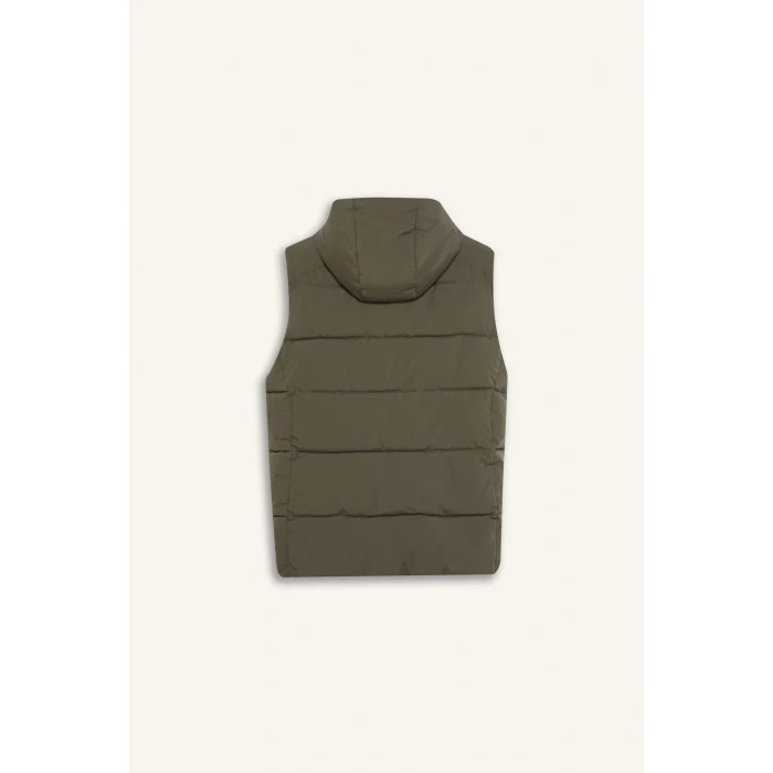 Defacto E9216AXKH422 Haki Su İtici Rüzgar Geçirmez Regular Fit Kapüşonlu Fermuarlı Cepli Şişme Yelek