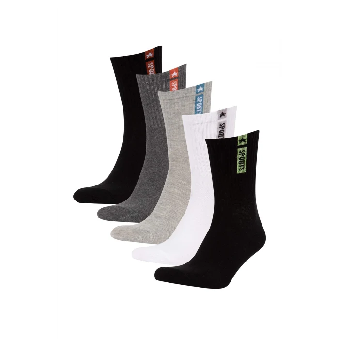 Defacto Y2545AZKR1 Çok Renkli Erkek Baskılı 5li Pamuklu Uzun Çorap