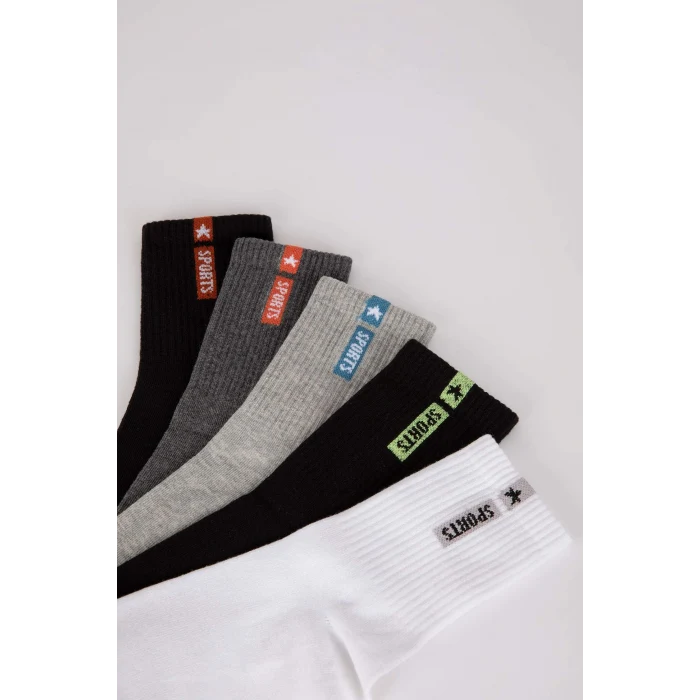 Defacto Y2545AZKR1 Çok Renkli Erkek Baskılı 5li Pamuklu Uzun Çorap