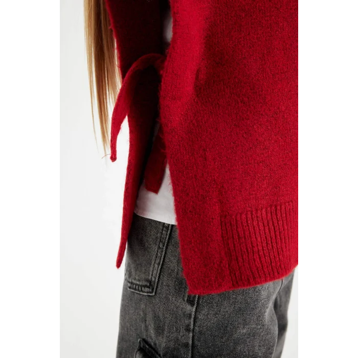 Defacto C9660A8RD63 Kırmızı Kız Çocuk Kırmızı Bisiklet Yaka Basic Düz Triko Süveter