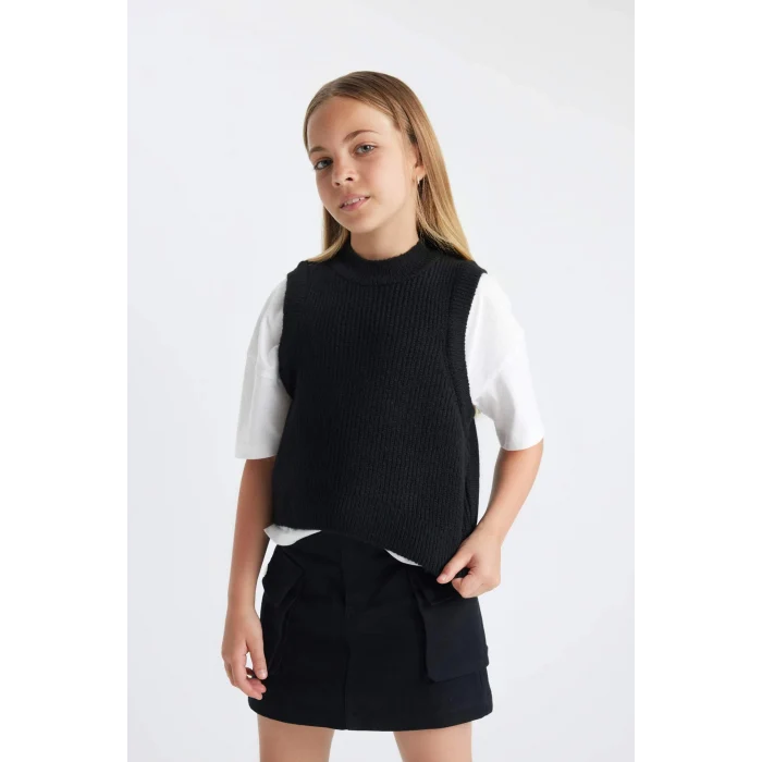 Defacto A2894A8BK27 Siyah Kız Çocuk Siyah Bisiklet Yaka Triko Süveter