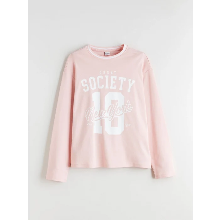 LCW Kids Pembe Bisiklet Yaka New York Baskılı Kız Çocuk Tişört