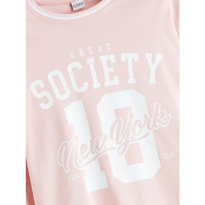 LCW Kids Pembe Bisiklet Yaka New York Baskılı Kız Çocuk Tişört