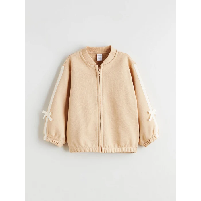 LCW Kids Bej Bisiklet Yaka Fiyonk Detaylı Kız Çocuk Hırka