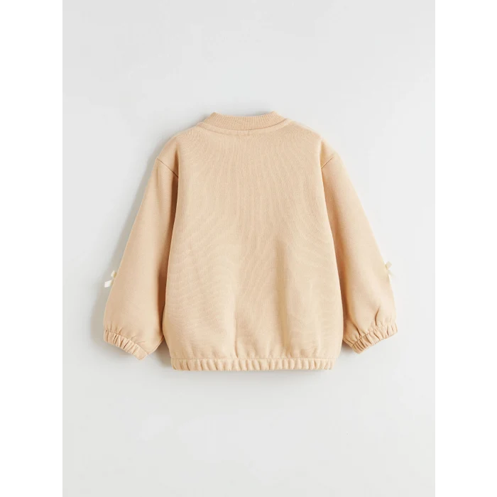 LCW Kids Bej Bisiklet Yaka Fiyonk Detaylı Kız Çocuk Hırka