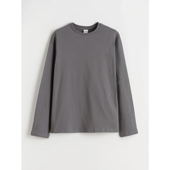 LCW Kids Gri Bisiklet Yaka Basic Kız Çocuk Tişört