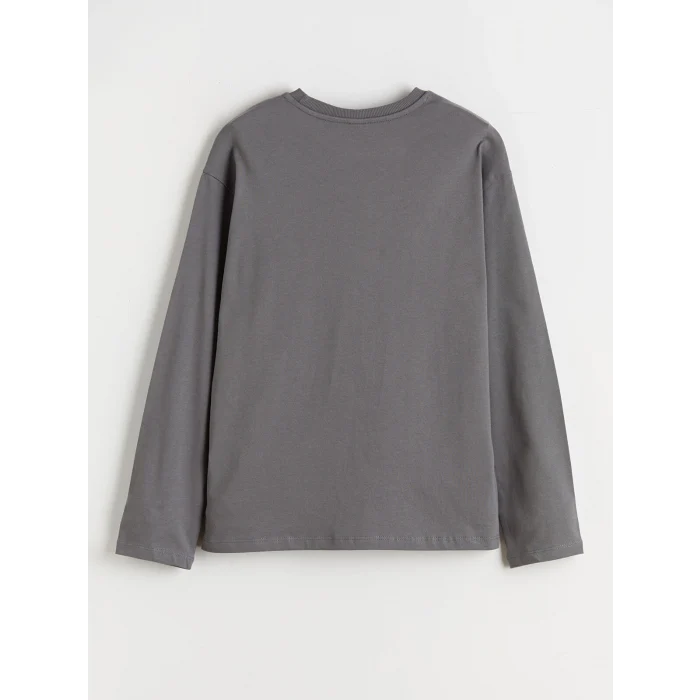 LCW Kids Gri Bisiklet Yaka Basic Kız Çocuk Tişört