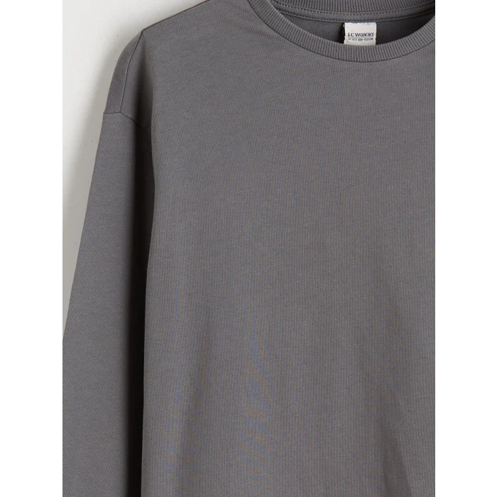 LCW Kids Gri Bisiklet Yaka Basic Kız Çocuk Tişört