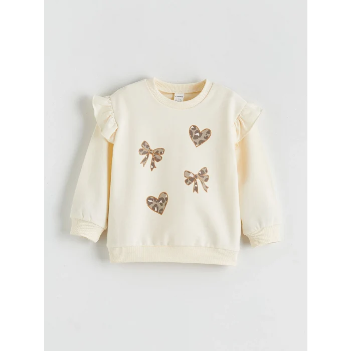 LCW baby Ekru Fiyonk Detaylı Kız Bebek Sweatshirt