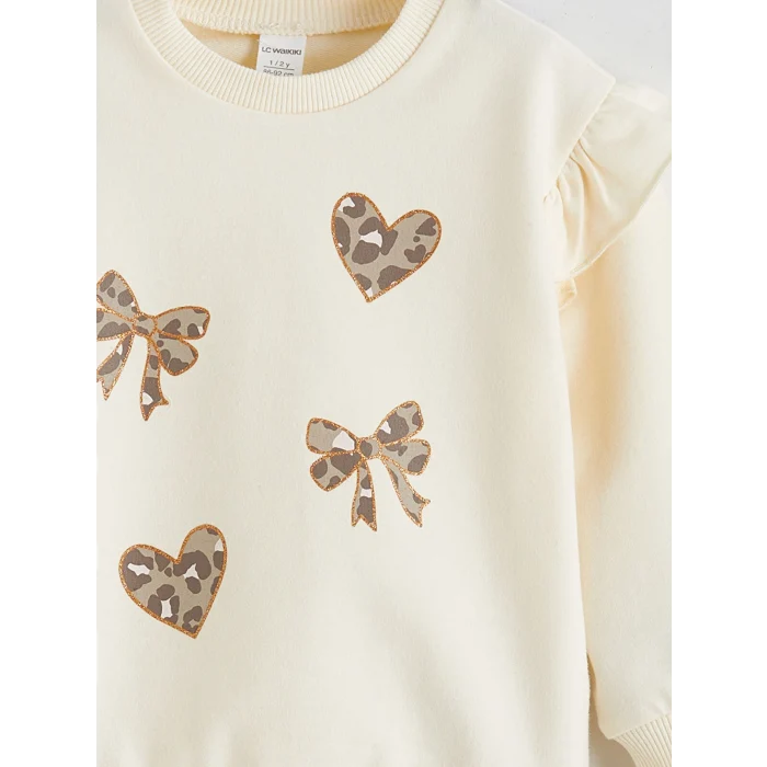 LCW baby Ekru Fiyonk Detaylı Kız Bebek Sweatshirt