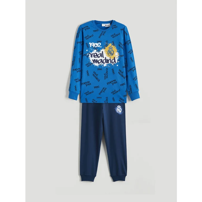 LCW Kids Mavi Bisiklet Yaka Real Madrid Baskılı Erkek Çocuk Pijama Takımı