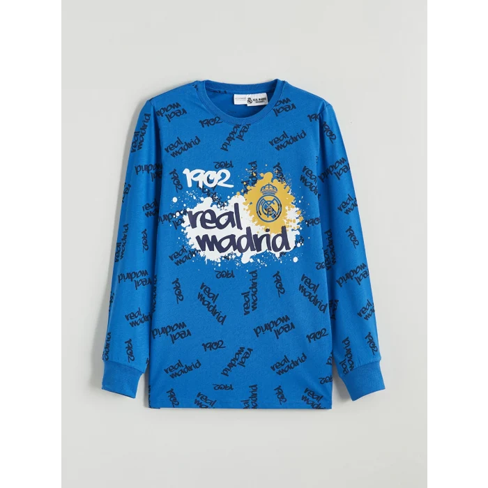 LCW Kids Mavi Bisiklet Yaka Real Madrid Baskılı Erkek Çocuk Pijama Takımı