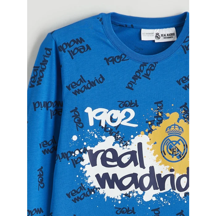 LCW Kids Mavi Bisiklet Yaka Real Madrid Baskılı Erkek Çocuk Pijama Takımı