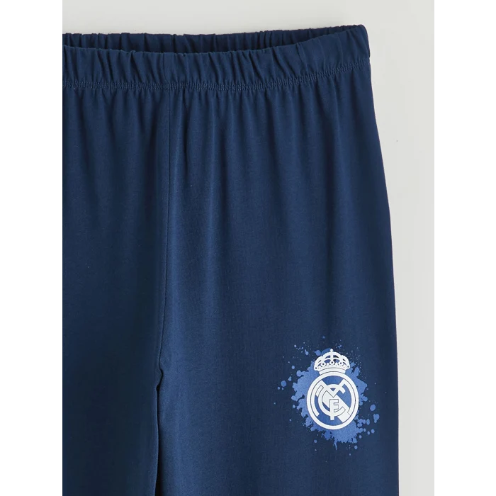 LCW Kids Mavi Bisiklet Yaka Real Madrid Baskılı Erkek Çocuk Pijama Takımı