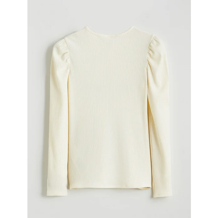 LCW Kids Ekru Bisiklet Yaka Nakışlı Kız Çocuk Tişört