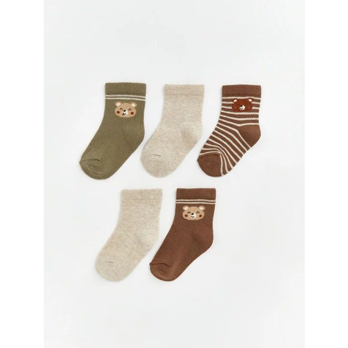 LCW baby Kahverengi Desenli Erkek Bebek Soket Çorap 5li