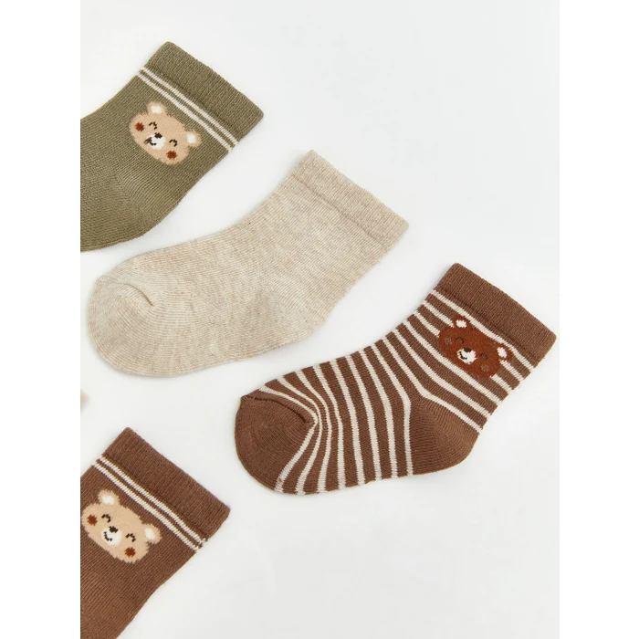LCW baby Kahverengi Desenli Erkek Bebek Soket Çorap 5li