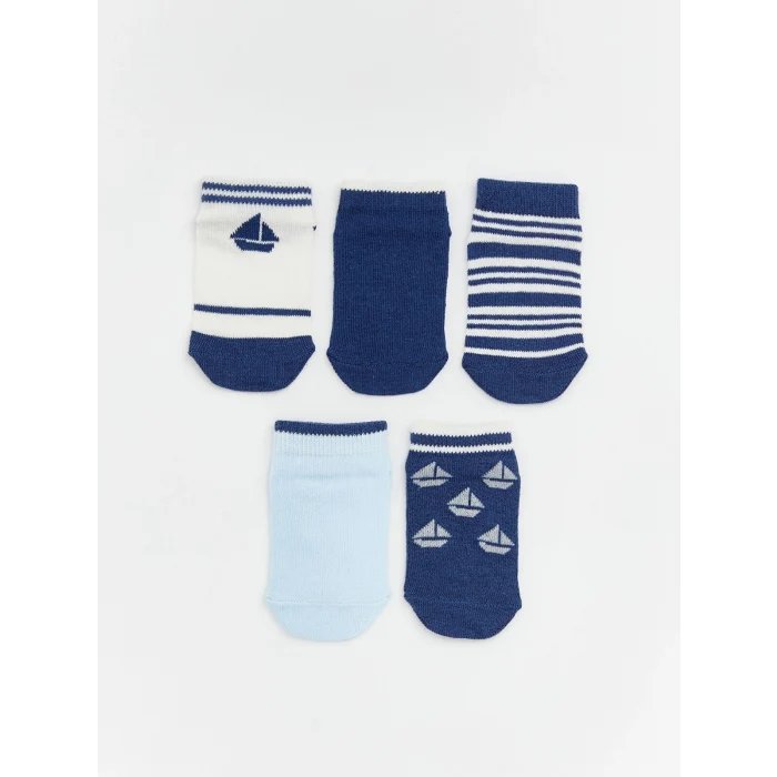 LCW baby Mavi Desenli Erkek Bebek Patik Çorap 5li