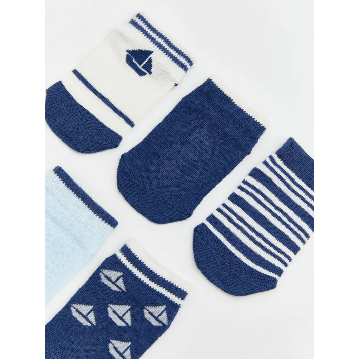 LCW baby Mavi Desenli Erkek Bebek Patik Çorap 5li