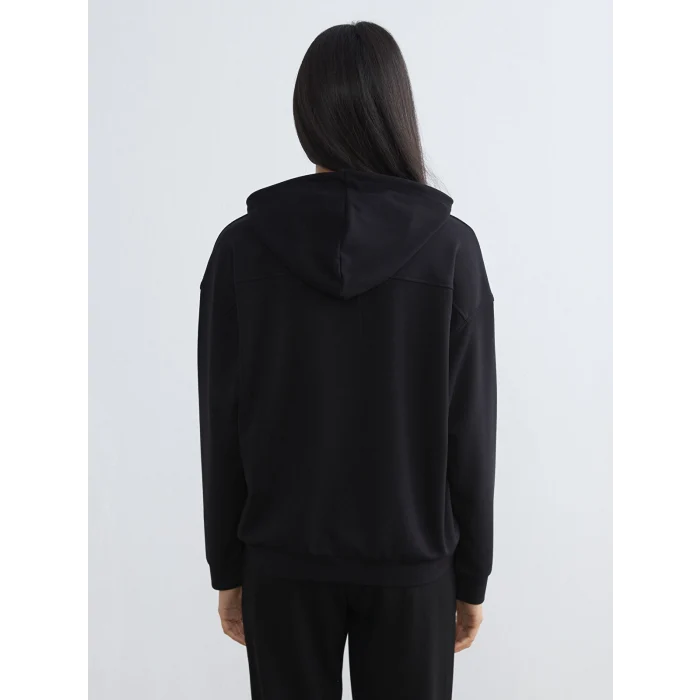 KOOR SPORT Siyah Kapüşonlu Soft Touch Kadın Fermuarlı Sweatshirt