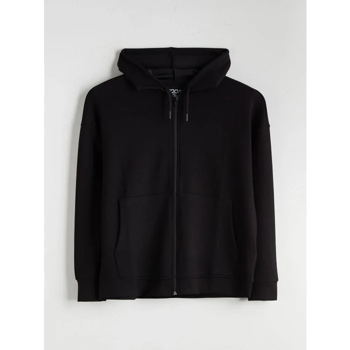 KOOR SPORT Siyah Kapüşonlu Soft Touch Kadın Fermuarlı Sweatshirt