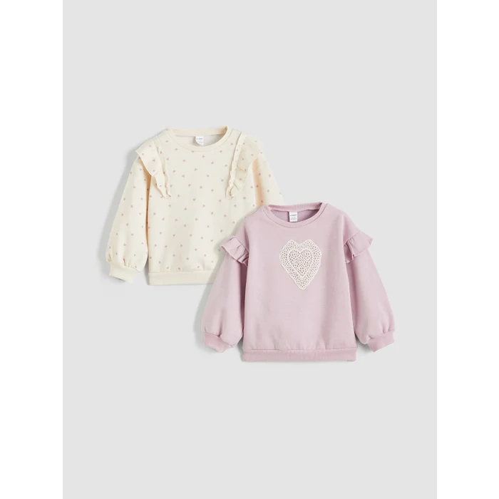 LCW Kids Lila Bisiklet Yaka Baskılı Kız Çocuk Sweatshirt 2li