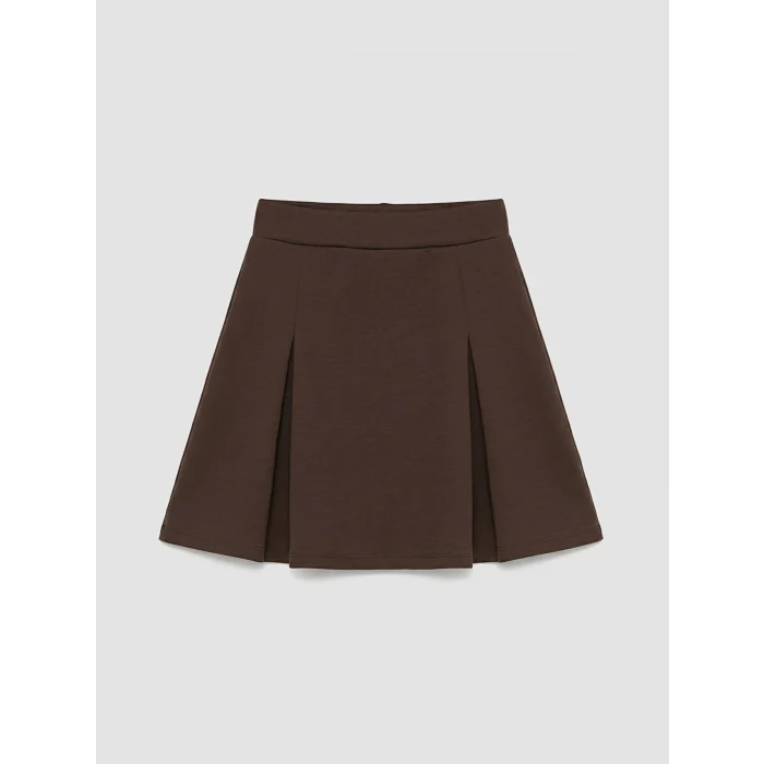 LCW Kids Kahverengi Pileli Kız Çocuk Etek