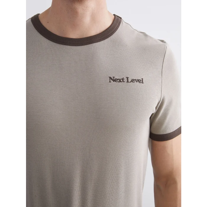 XSIDE Bej Bisiklet Yaka Baskılı Penye Erkek Tişört