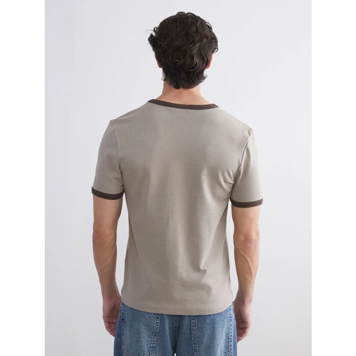 XSIDE Bej Bisiklet Yaka Baskılı Penye Erkek Tişört