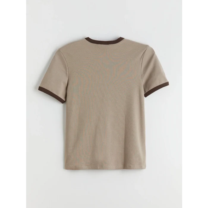 XSIDE Bej Bisiklet Yaka Baskılı Penye Erkek Tişört