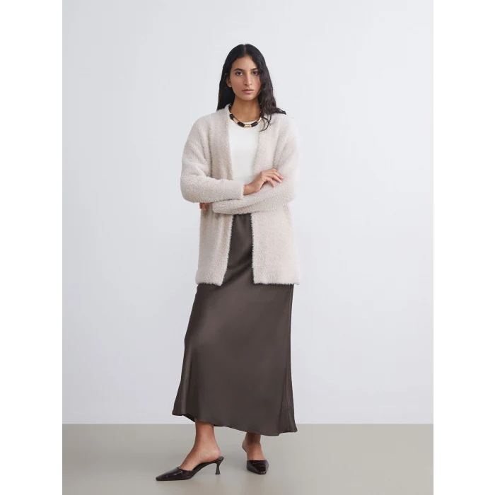 LCW Modest Ekru Şal Yaka Kadın Pelüş Triko Hırka