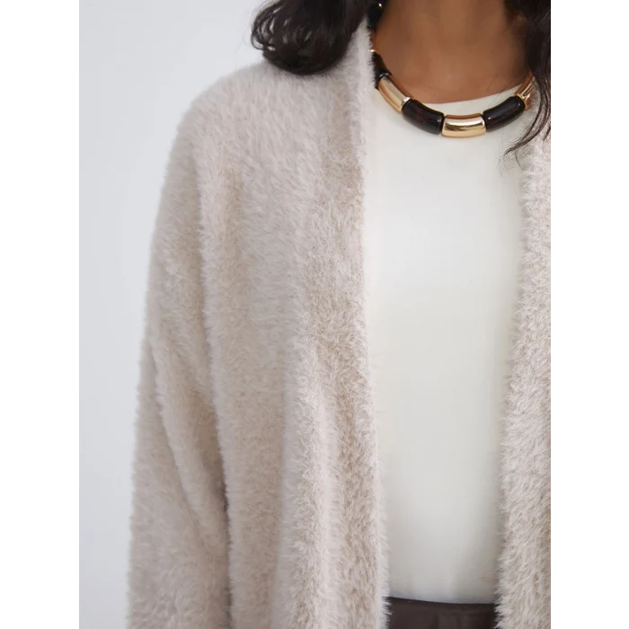 LCW Modest Ekru Şal Yaka Kadın Pelüş Triko Hırka