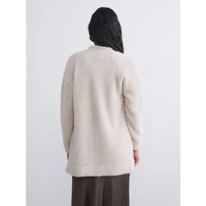 LCW Modest Ekru Şal Yaka Kadın Pelüş Triko Hırka