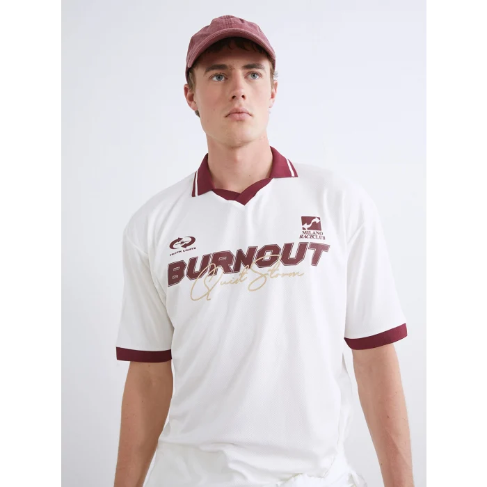 XSIDE Ekru Polo Yaka Baskılı Erkek Tişört