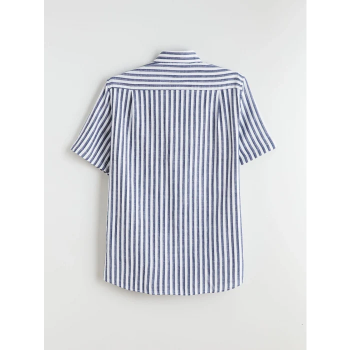 LCWAIKIKI Classic Lacivert Regular Fit Kısa Kollu Çizgili Erkek Gömlek