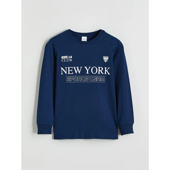 LCW Kids Lacivert New York Baskılı Erkek Çocuk Pijama Takımı