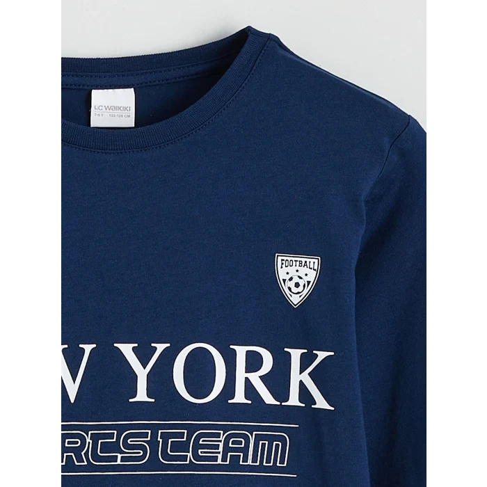 LCW Kids Lacivert New York Baskılı Erkek Çocuk Pijama Takımı