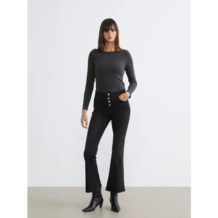 LCW Jeans Siyah Mars Flare Kadın Jean Pantolon