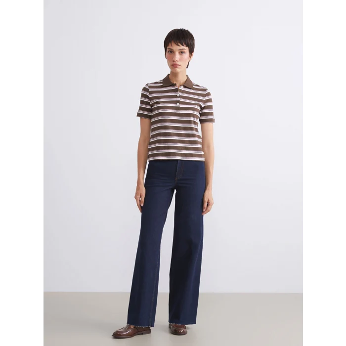 LCW Vision Karışık Polo Yaka Çizgili Kadın Tişört