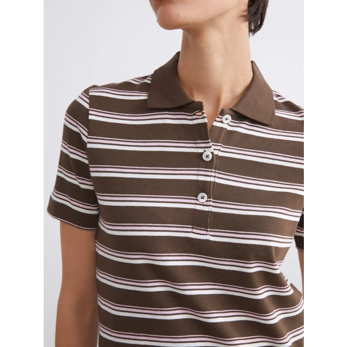 LCW Vision Karışık Polo Yaka Çizgili Kadın Tişört