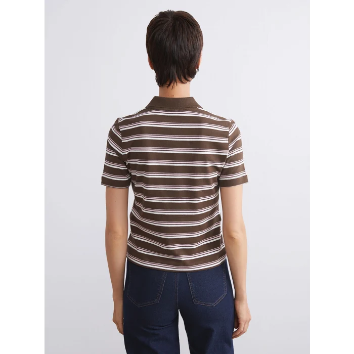 LCW Vision Karışık Polo Yaka Çizgili Kadın Tişört