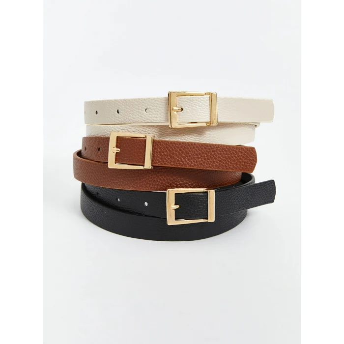 LCW ACCESSORIES Siyah Deri Görünümlü Kadın Kemer 3lü